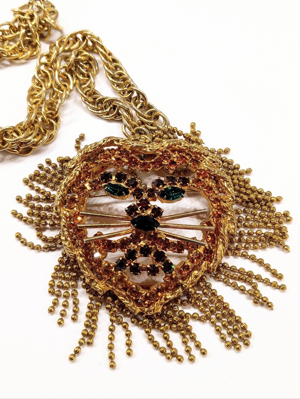 Vintage Lion Head Gold Fringe Ball Chain Brooch Pendant Possible DOMINIQUE - Picture 5 of 8